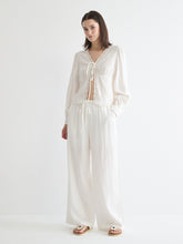 Embroidered Tie-Front Blouse