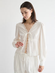 Embroidered Tie-Front Blouse