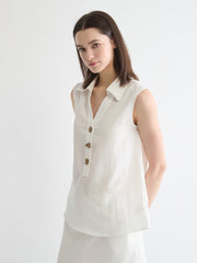 Sleeveless Collared Popover Top