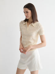 Open Knit Polo Sweater