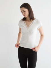 Lace-Trimmed Capsleeve Top