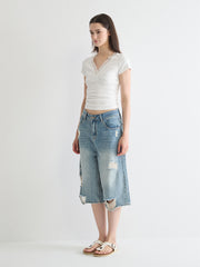 Distressed Below-Knee Denim Short