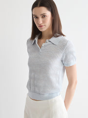 Open Knit Polo Sweater