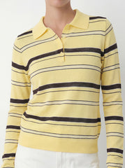 Striped Long Sleeve Polo Top