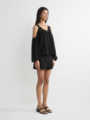 Lace-Trimmed V-Neck Blouse