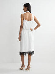 Lace-Trimmed Polka Dot Midi Skirt