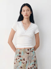 Lace-Trimmed Capsleeve Top