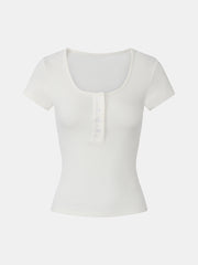 Ribbed Cotton Scoopneck T-Shirt