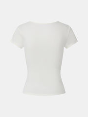 Ribbed Cotton Scoopneck T-Shirt