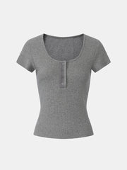 Ribbed Cotton Scoopneck T-Shirt