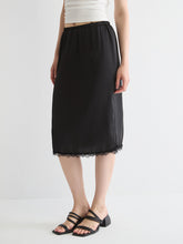 Lace-Trimmed Satin Midi Skirt