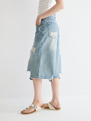 Distressed Below-Knee Denim Short