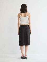 Lace-Trimmed Satin Midi Skirt