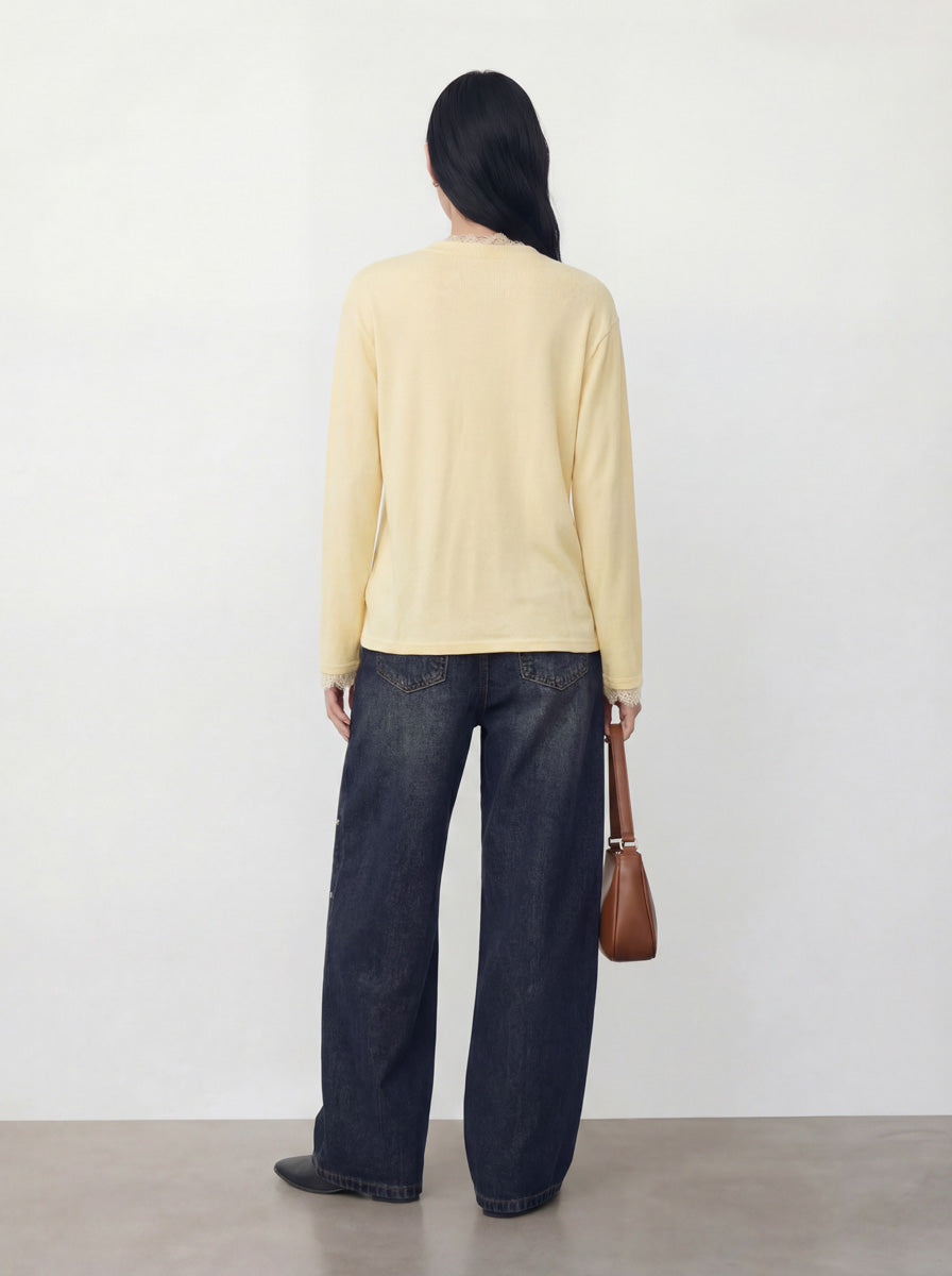 Lace-Trimmed  V-Neck Top