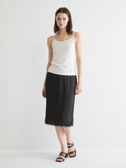 Lace-Trimmed Satin Midi Skirt