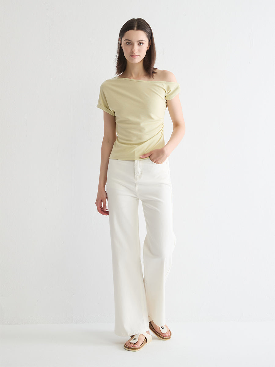 Ruched Boat Neck Top