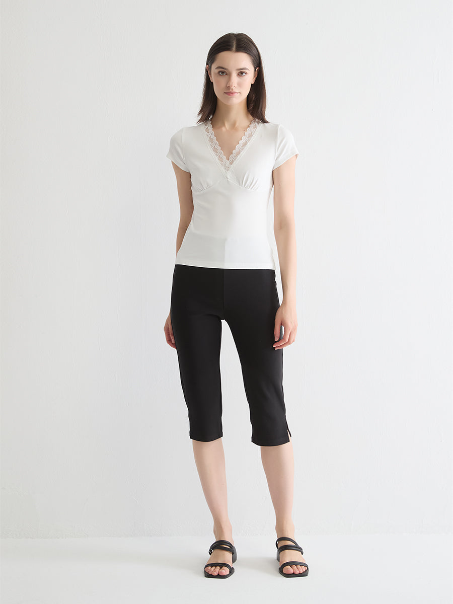 Lace-Trimmed Capsleeve Top