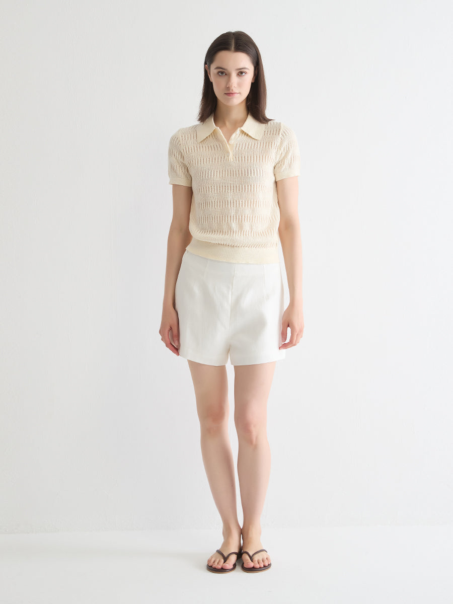 Open Knit Polo Sweater