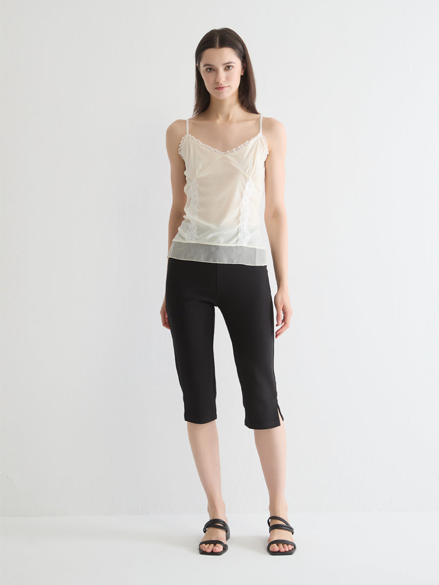 Lace-Trimmed Suede Camisole Top