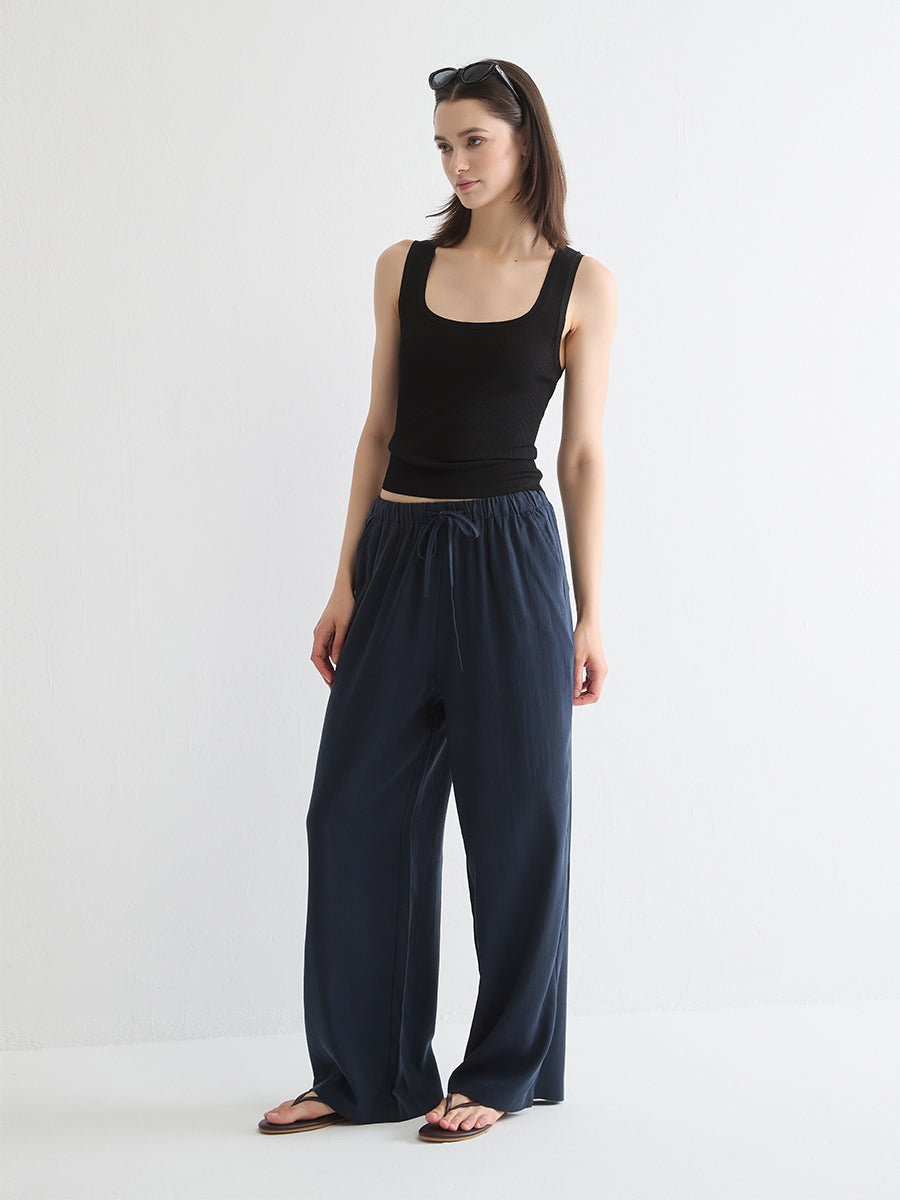 Mid-Rise Wide-Leg Linen Pant