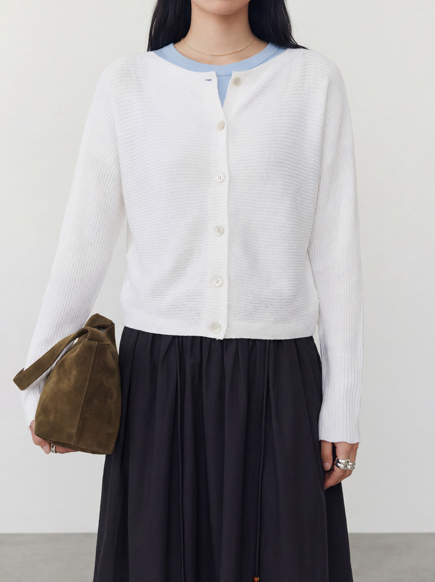 Boat-Neck Knit Cardigan