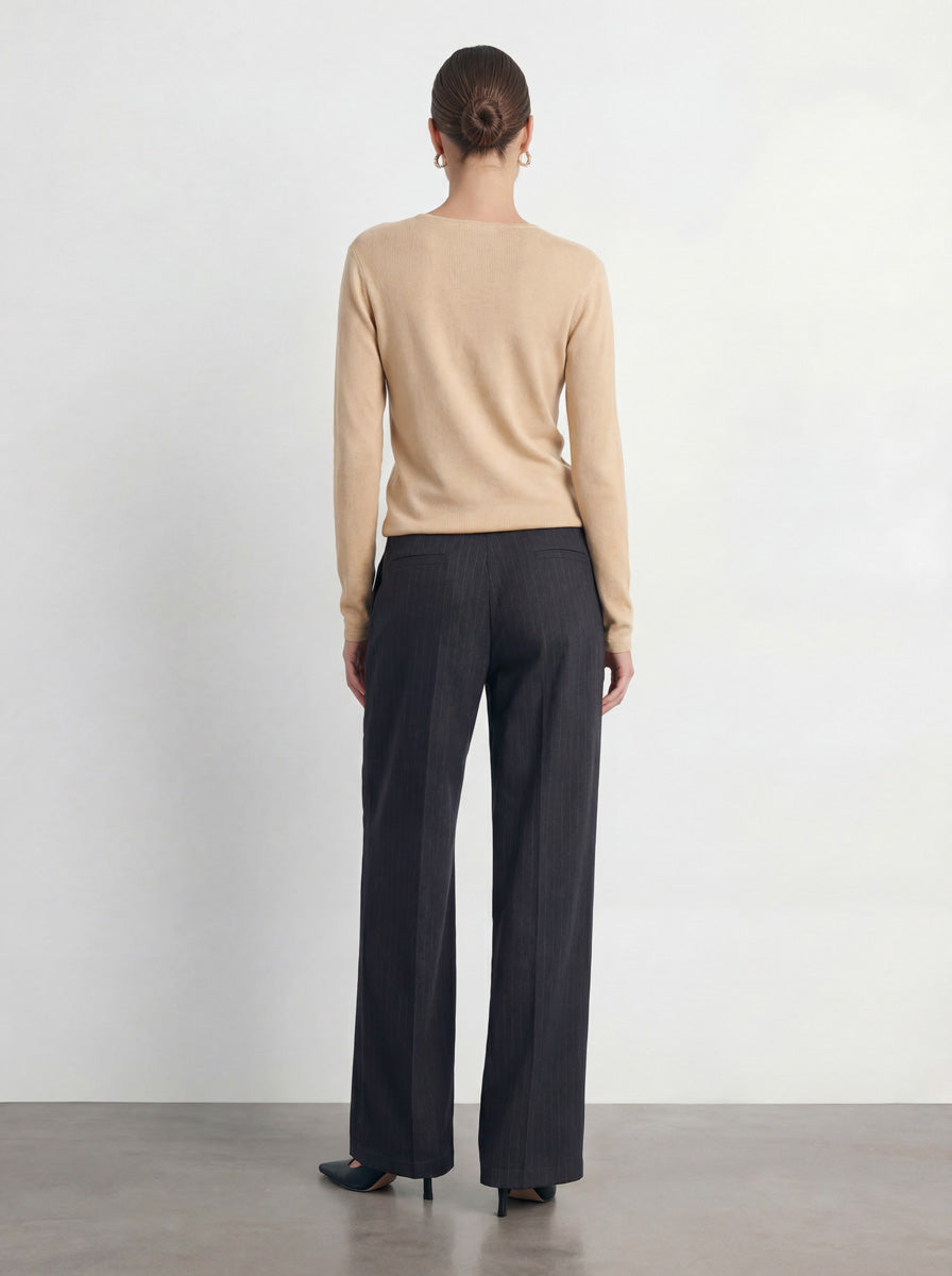 Pinstripe High-Rise Straight Leg Pant