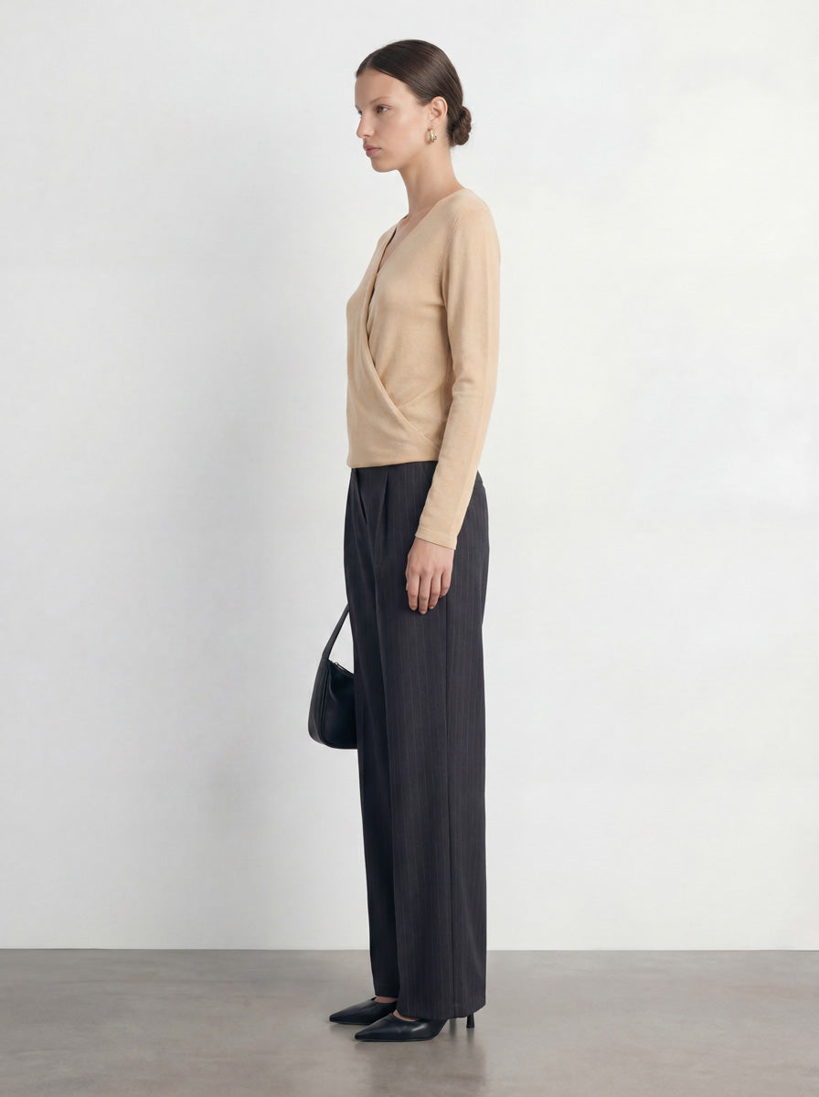 Pinstripe High-Rise Straight Leg Pant