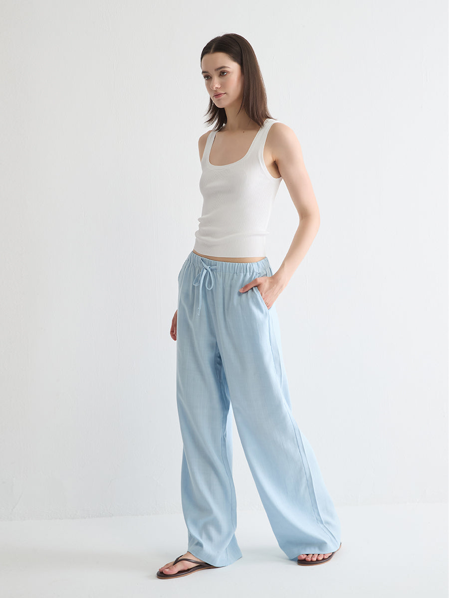 Mid-Rise Wide-Leg Linen Pant
