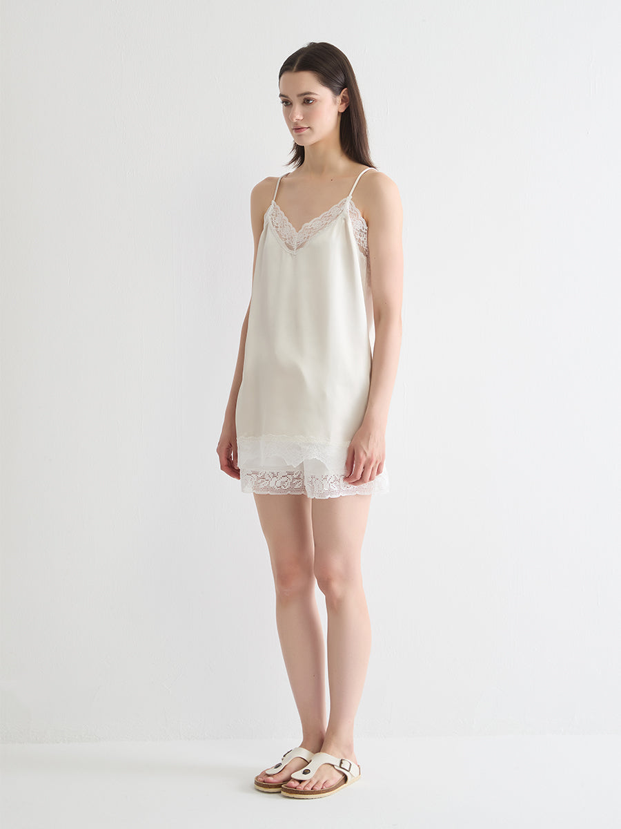 Lace-Trimmed Satin Camisole Top