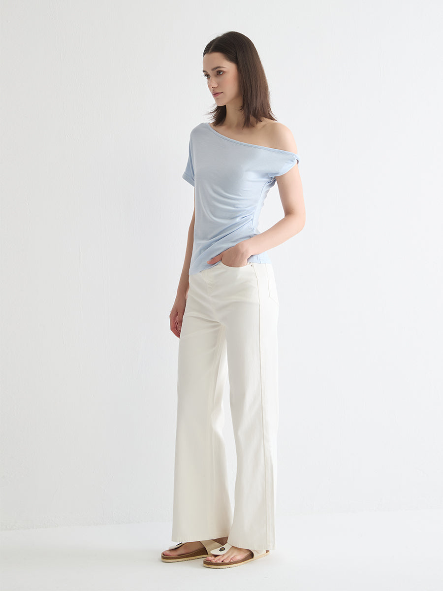 Ruched Boat Neck Top