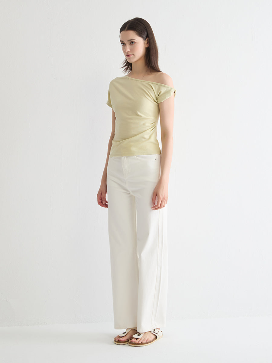 Ruched Boat Neck Top