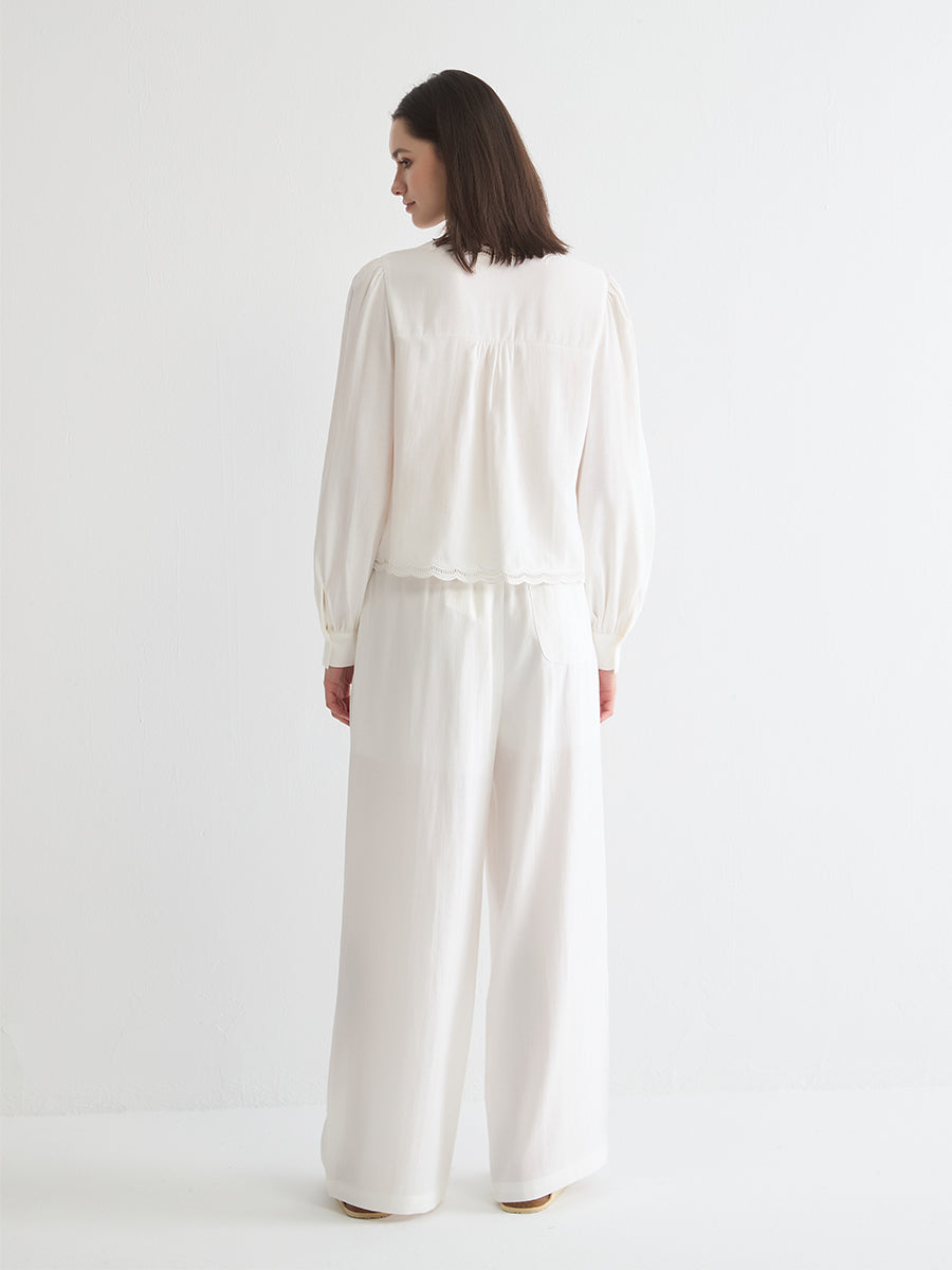 Embroidered Tie-Front Blouse
