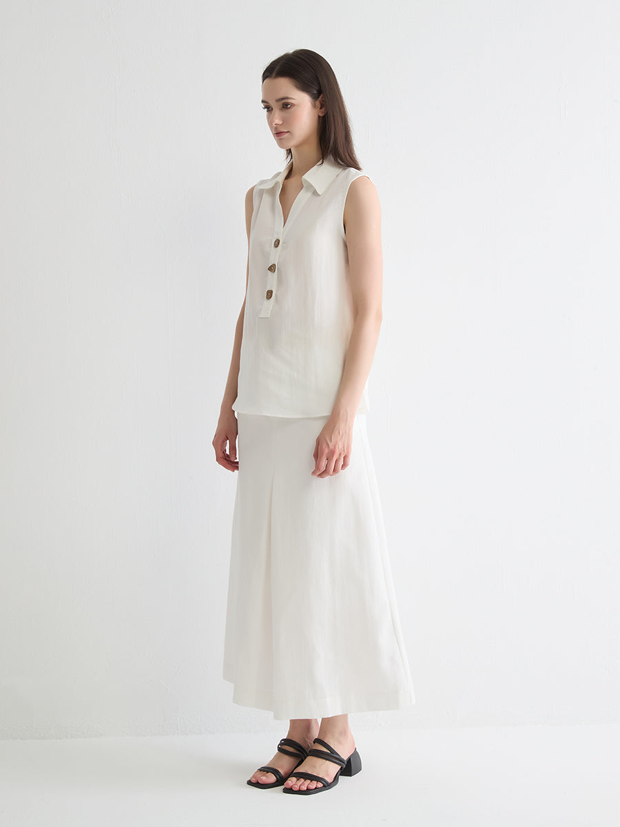 Sleeveless Collared Popover Top