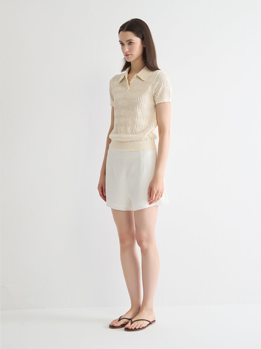 Open Knit Polo Sweater