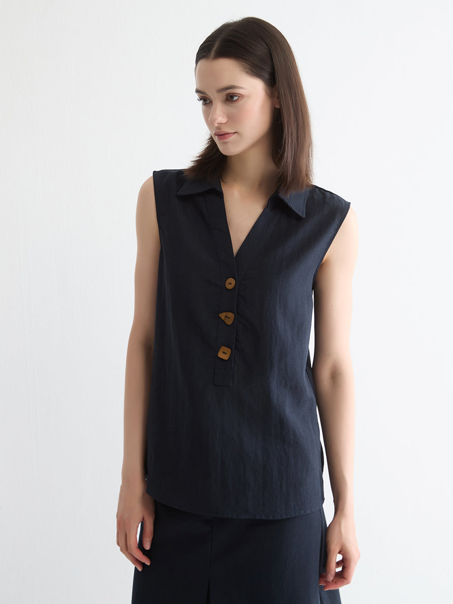 Sleeveless Collared Popover Top
