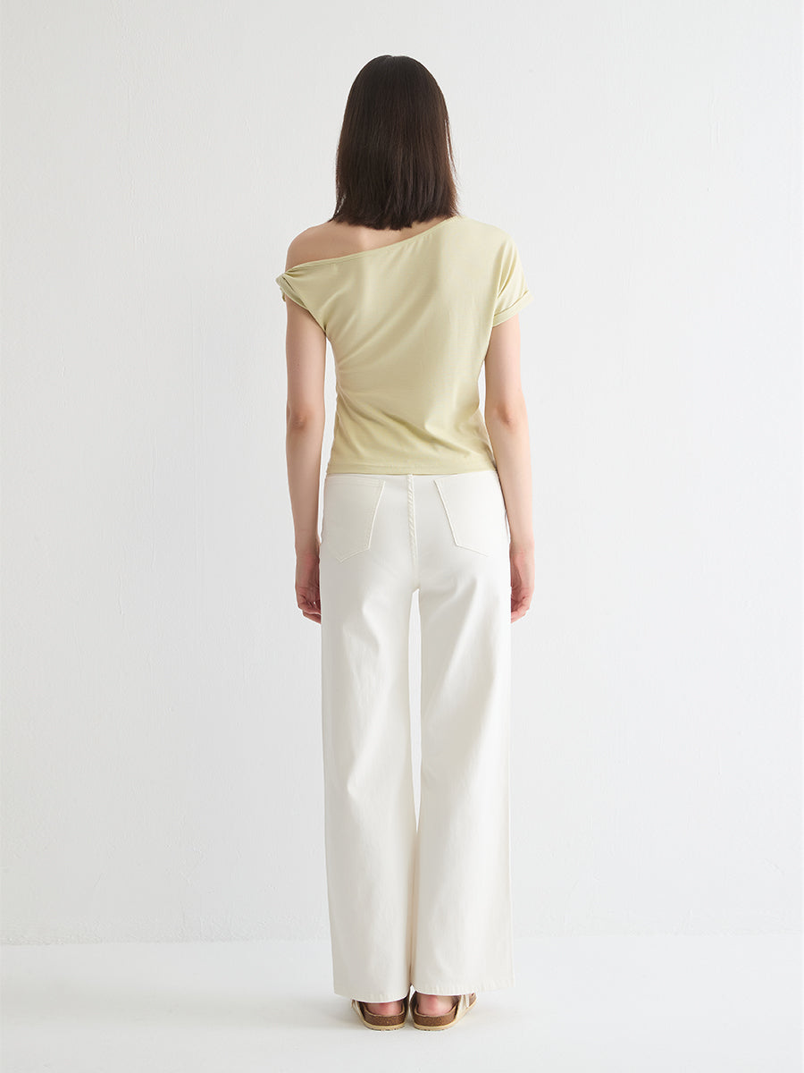 Ruched Boat Neck Top