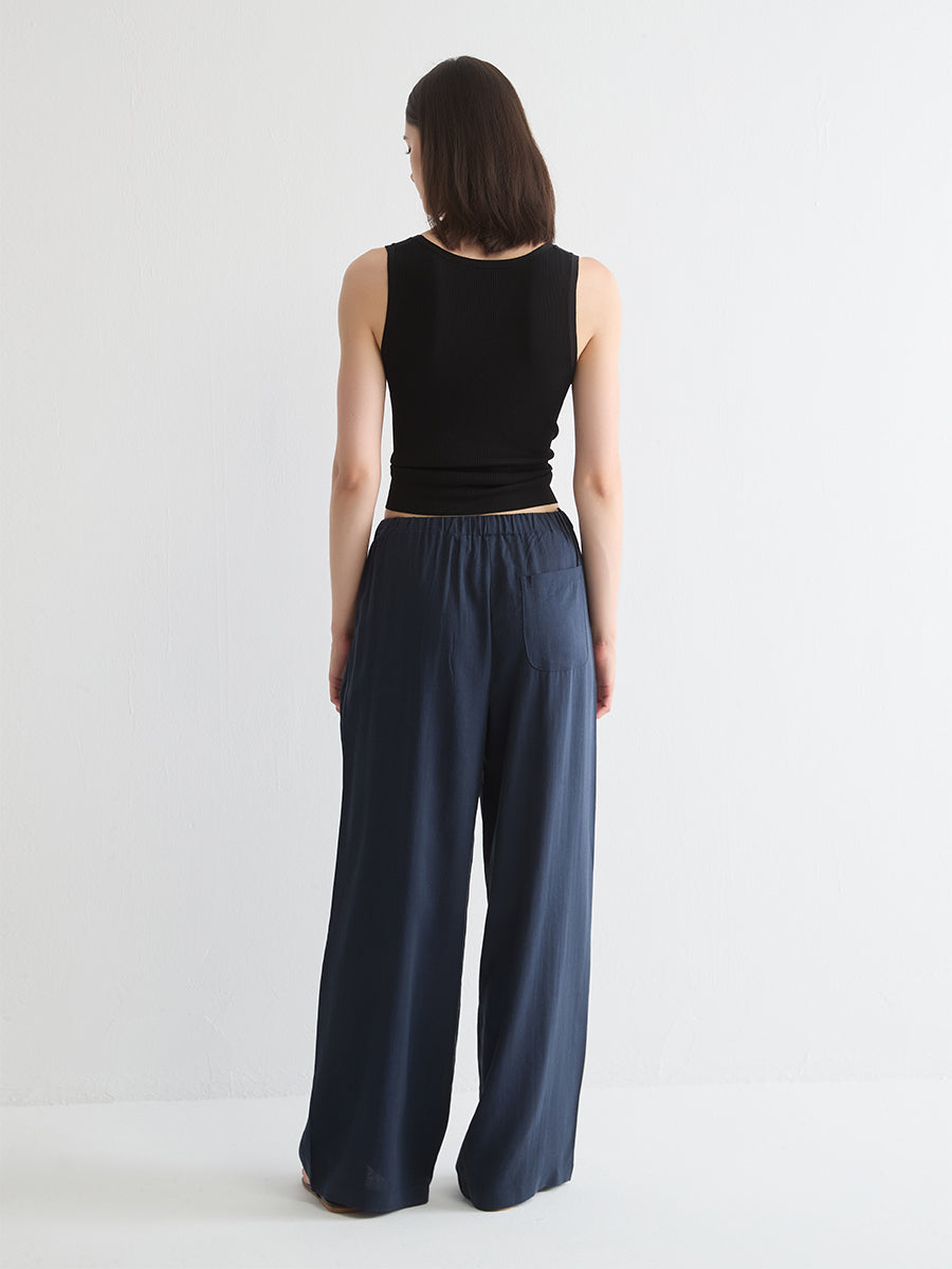 Mid-Rise Wide-Leg Linen Pant
