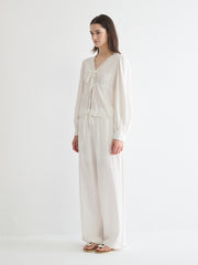 Embroidered Tie-Front Blouse