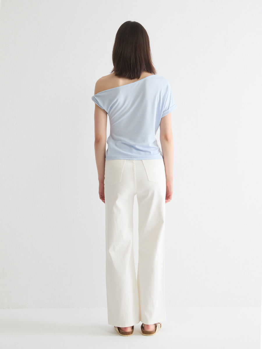Ruched Boat Neck Top