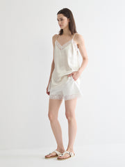 Lace-Trimmed Satin Camisole Top