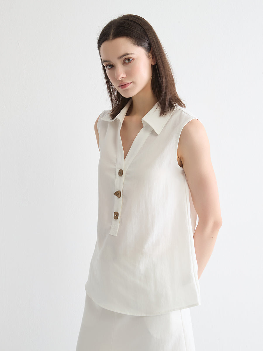 Sleeveless Collared Popover Top