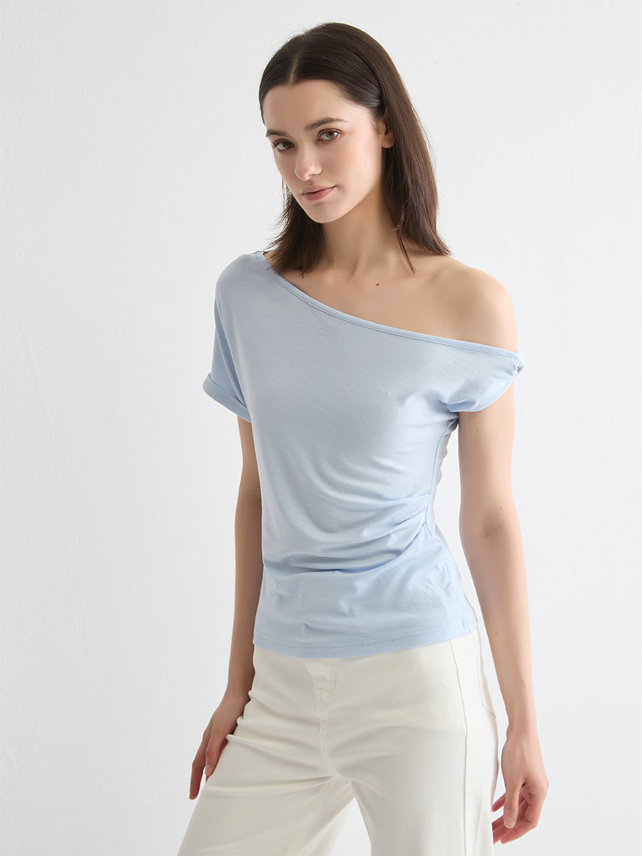 Ruched Boat Neck Top