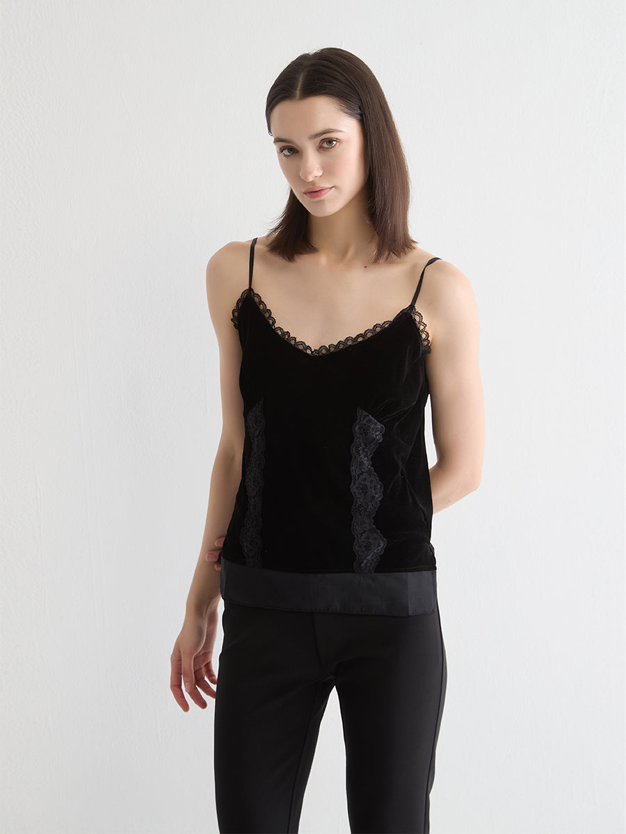 Lace-Trimmed Suede Camisole Top