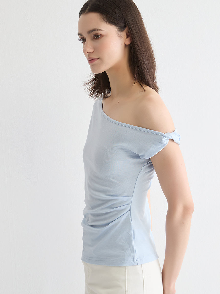 Ruched Boat Neck Top