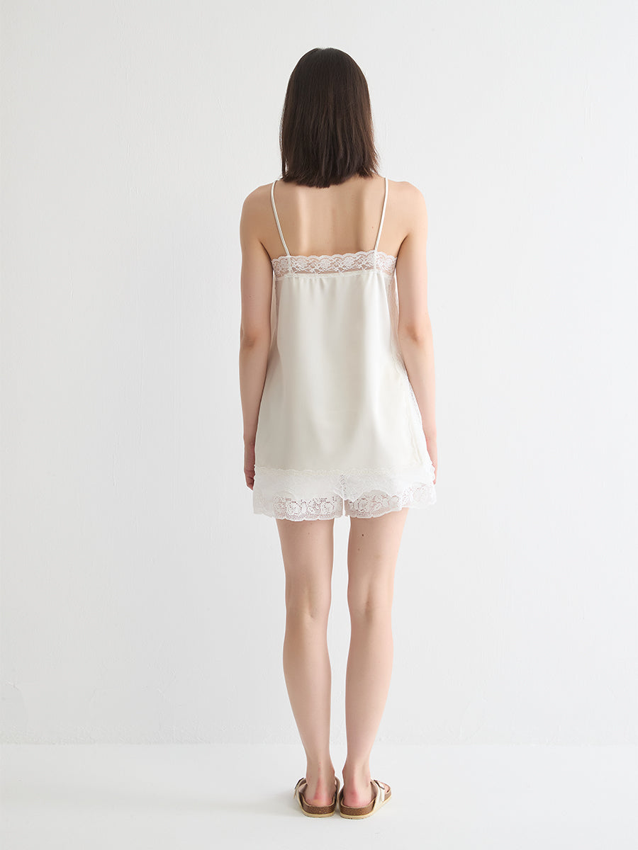 Lace-Trimmed Satin Camisole Top