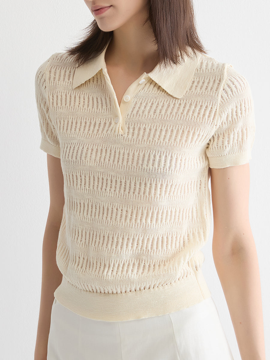 Open Knit Polo Sweater