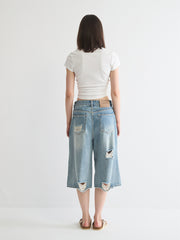 Distressed Below-Knee Denim Short