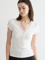 Lace-Trimmed Capsleeve Top