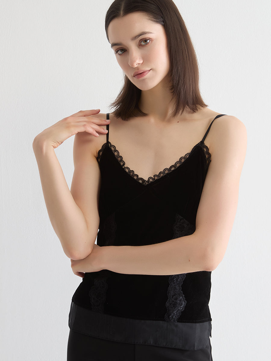 Lace-Trimmed Suede Camisole Top
