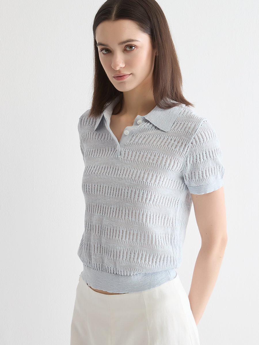 Open Knit Polo Sweater